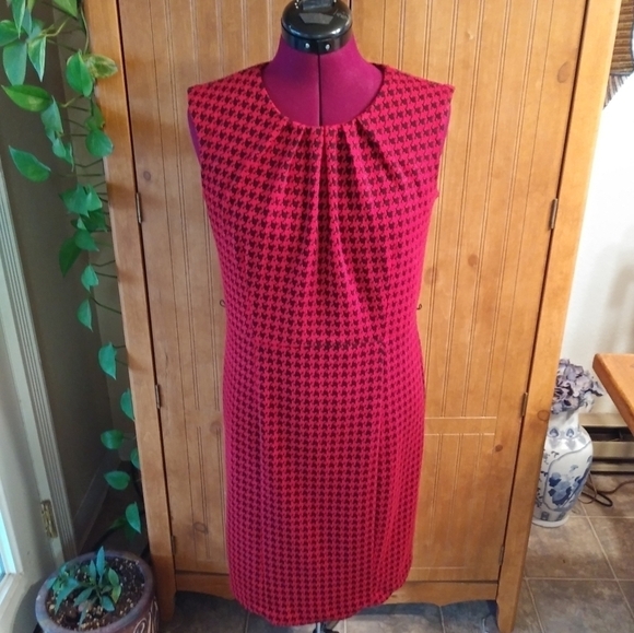 Dana Buchman Red & Black Hounds Tooth Sheath Dress - Picture 1 of 7